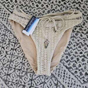 Isabella Rose Belted Crocheted High Waisted Swim Bottoms Size Medium in Beige